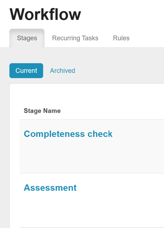 System view of the example stage 'Assessment'.