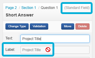 Greyed out label for the Project Title standard field, indicating it can't be edited.