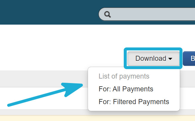 Highlighting the Download button from the Funding page, Payments tab.