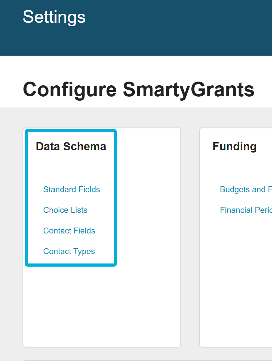 The Data Schema section from the Account Settings page.