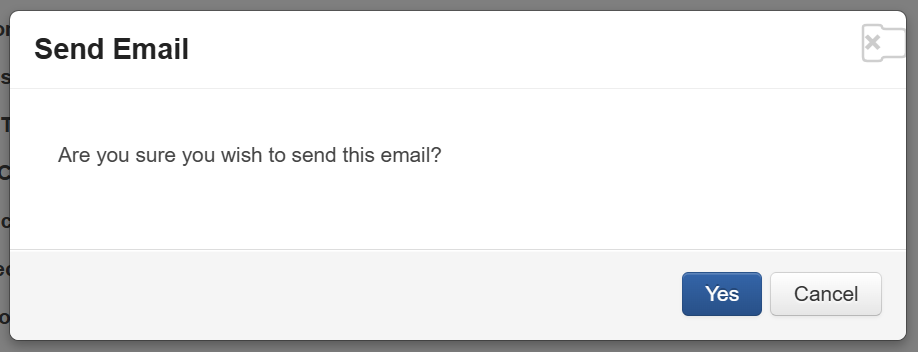 The confirmation pop-up window that appears after selecting Send.