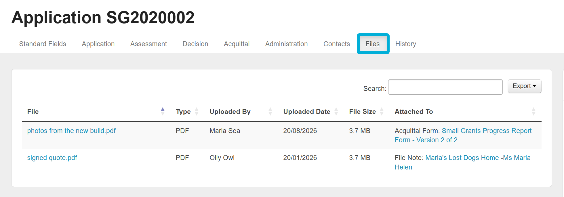 Highlighting the Files navigation tab.