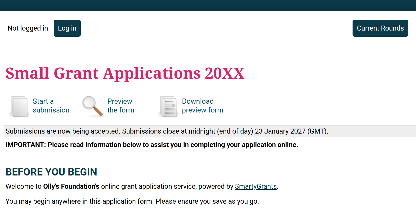 Example applicant site roundpage.