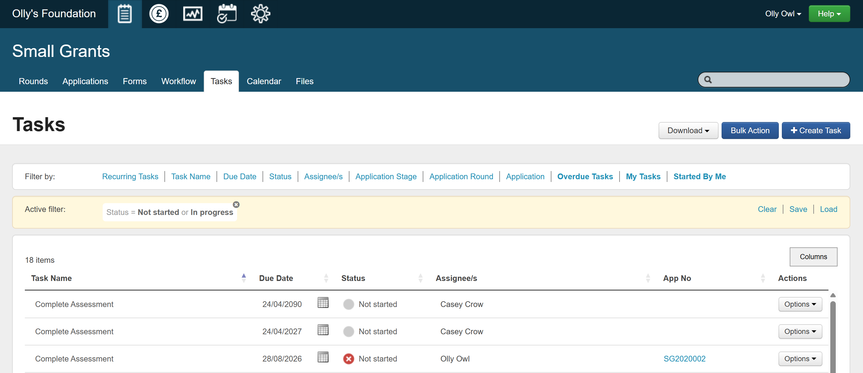 A Standard User's Tasks view.