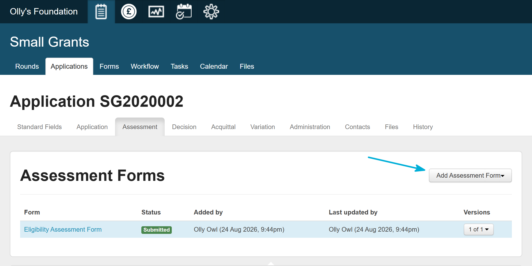 A Standard User's view of an application record.