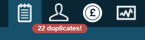 The Contacts icon, showing the red duplicate message.