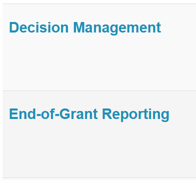 System view of the example stages 'Decision Management' and 'End-of-Grants Reporting'.